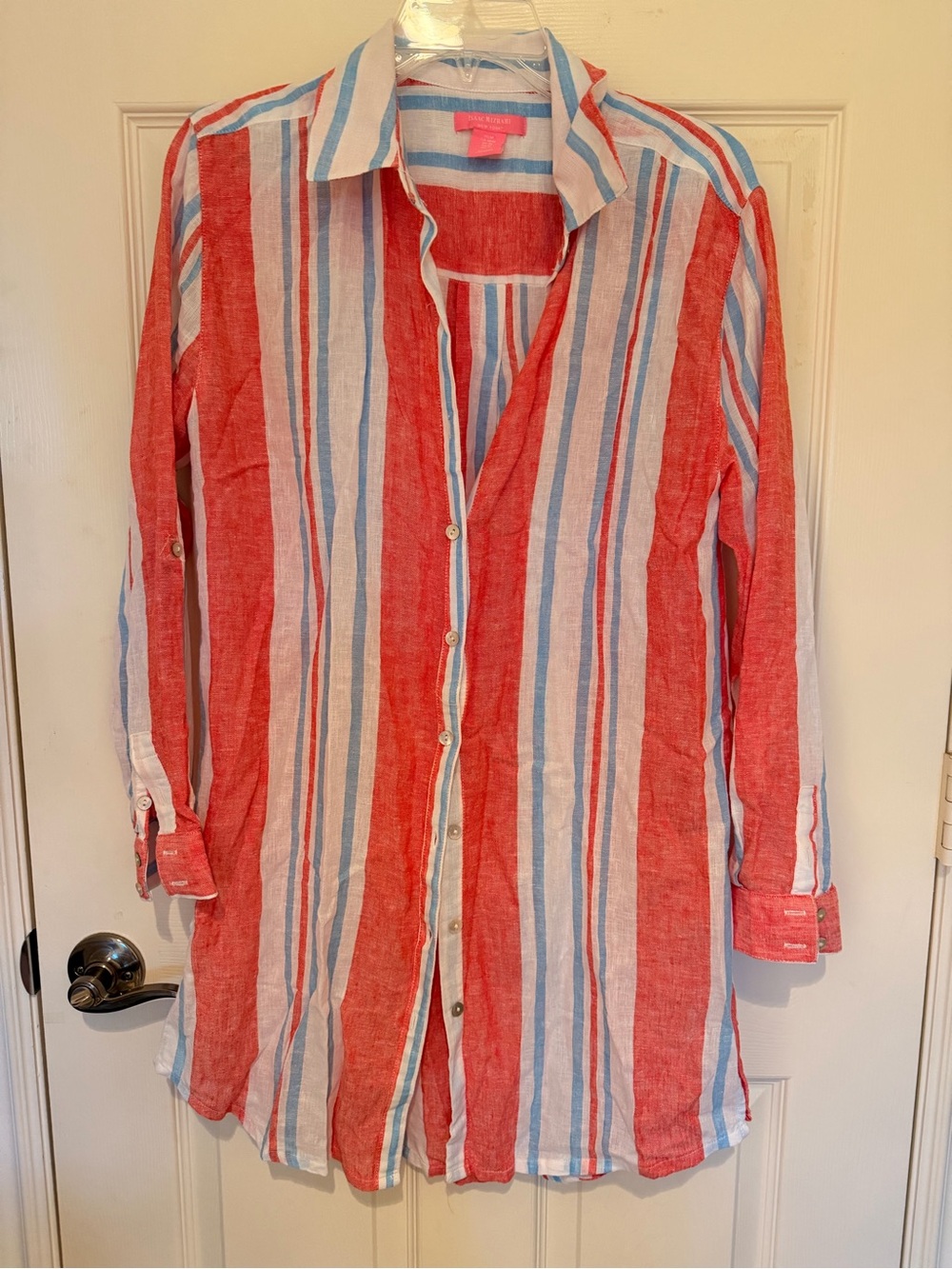 Isaac Mizrahi Red, White & Blue Striped Swim Coverup
